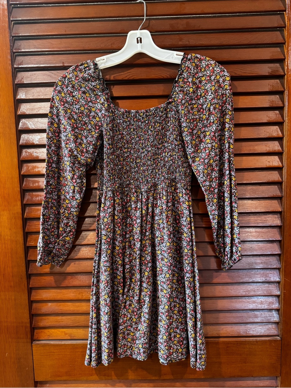 Floral Square-Neck Smocked Midi Dress